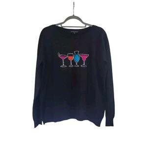 Parkhurst Cocktails Rhinestone Black Long Sleeve Soft Party Sweater Women's XL